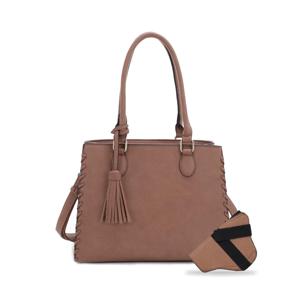 8425 Lioness Concealed Carry Satchel Bag Tassel, Top Handle Purse